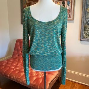 Anthropologie Teal & Yellow Marled Scoop Neck Long Sleeve Top